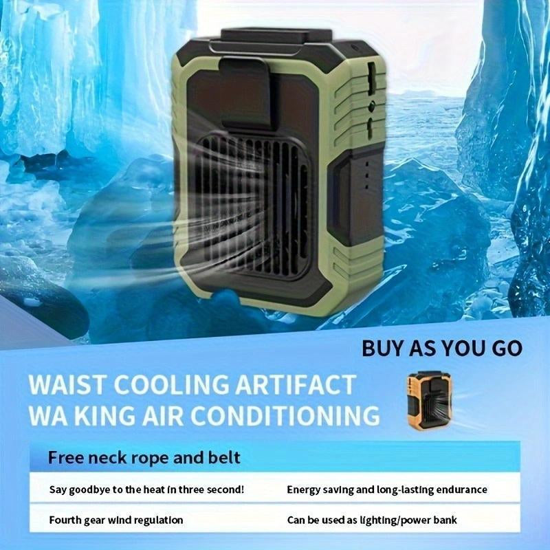 Personal Wearable Waist Fan with 4000mAh Power Bank, 3 Speed Settings, 5300RPM Airflow, 8-Hour Runtime, and LED Light - Ideal for Outdoor Activities, Job Sites, and Travel