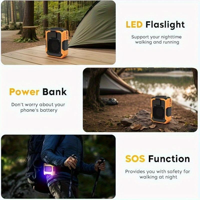 Personal Wearable Waist Fan with 4000mAh Power Bank, 3 Speed Settings, 5300RPM Airflow, 8-Hour Runtime, and LED Light - Ideal for Outdoor Activities, Job Sites, and Travel