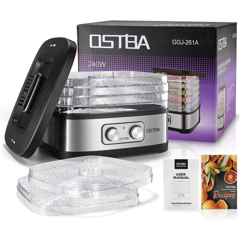 OSTBA Food Dehydrator with Recipe Book, Bpa-Free Dehydrator for Food and Jerky, Fruits, Herbs, Veggies, Temperature Control Electric Food Dryer Machine, 5 Trays Dishwasher Safe