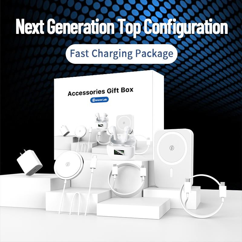 ARTCYBER 6-In-1 Integrated Charging & Audio Support Kit – All-In-One Portable Device with Magnetic Power Bank, Wireless Charger, Type-C Cable & Adapter