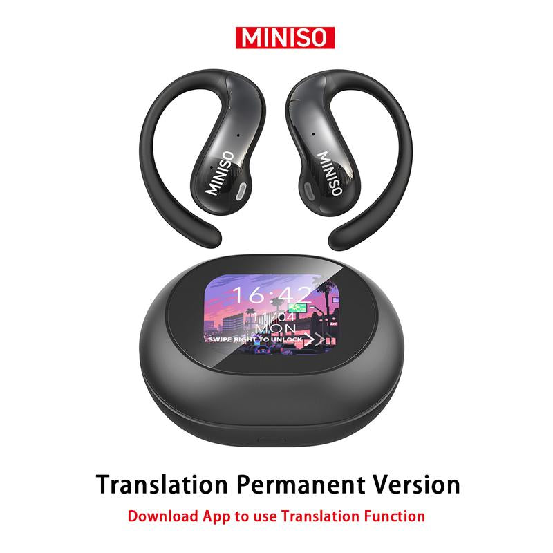 MINISO MS188 Open Ear Earphones,Wireless 134 Languages Translation AI Headphones,Bluetooth Smart Earbuds,Lcd Screen Display Charging Case Headsets with APP