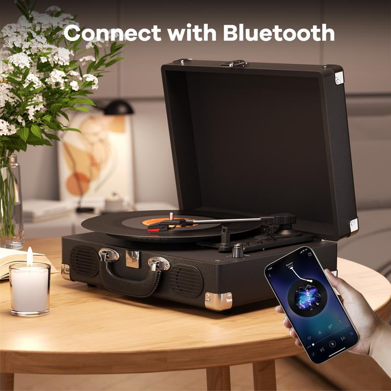 MAIO S100 Record Player Portable Suitcase Audio with Built-In Speakers, 3-Speed Vinyl Spinner Bluetooth Turntable Belt-Driven