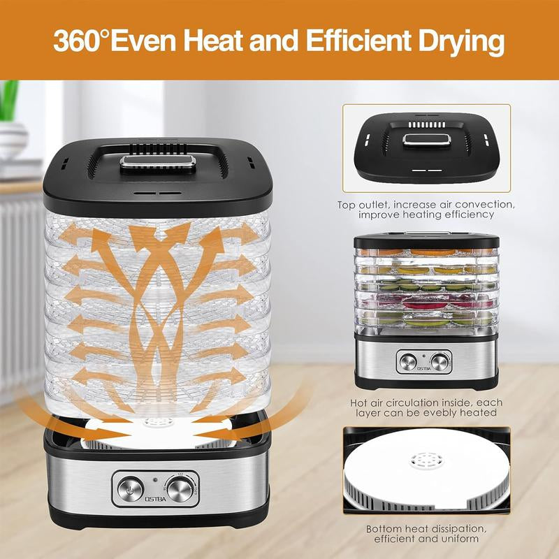 OSTBA Food Dehydrator with Recipe Book, Bpa-Free Dehydrator for Food and Jerky, Fruits, Herbs, Veggies, Temperature Control Electric Food Dryer Machine, 5 Trays Dishwasher Safe