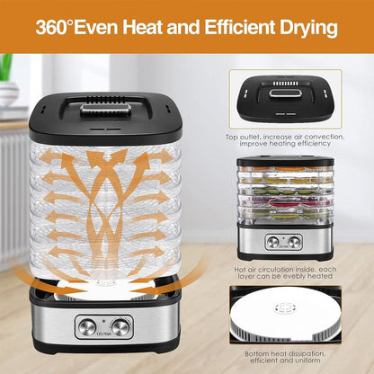 OSTBA Food Dehydrator with Recipe Book, Bpa-Free Dehydrator for Food and Jerky, Fruits, Herbs, Veggies, Temperature Control Electric Food Dryer Machine, 5 Trays Dishwasher Safe