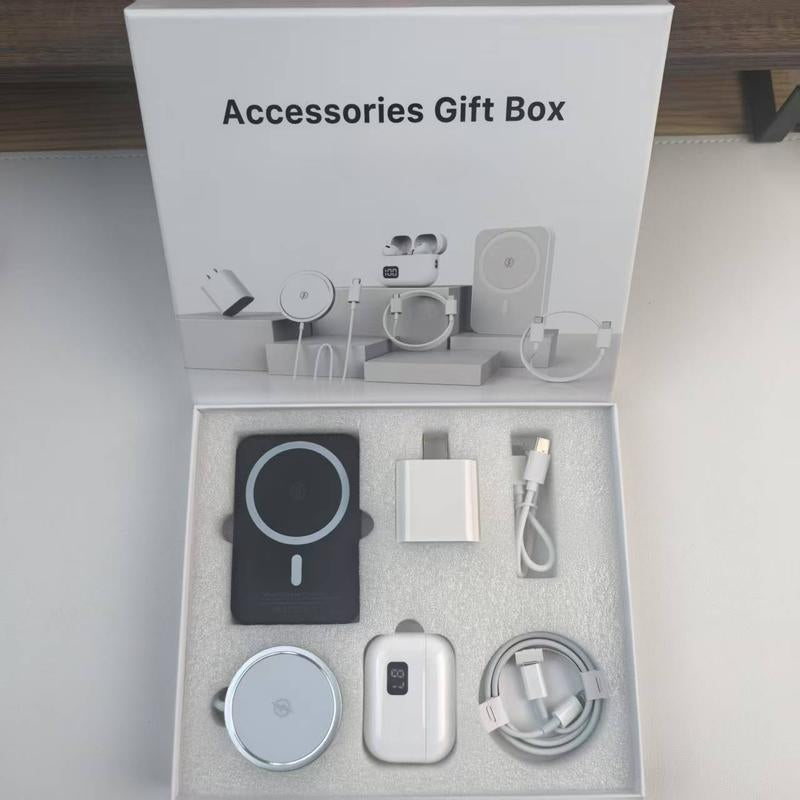 ARTCYBER 6-In-1 Integrated Charging & Audio Support Kit – All-In-One Portable Device with Magnetic Power Bank, Wireless Charger, Type-C Cable & Adapter