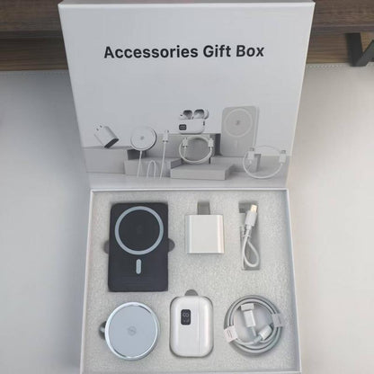 ARTCYBER 6-In-1 Integrated Charging & Audio Support Kit – All-In-One Portable Device with Magnetic Power Bank, Wireless Charger, Type-C Cable & Adapter