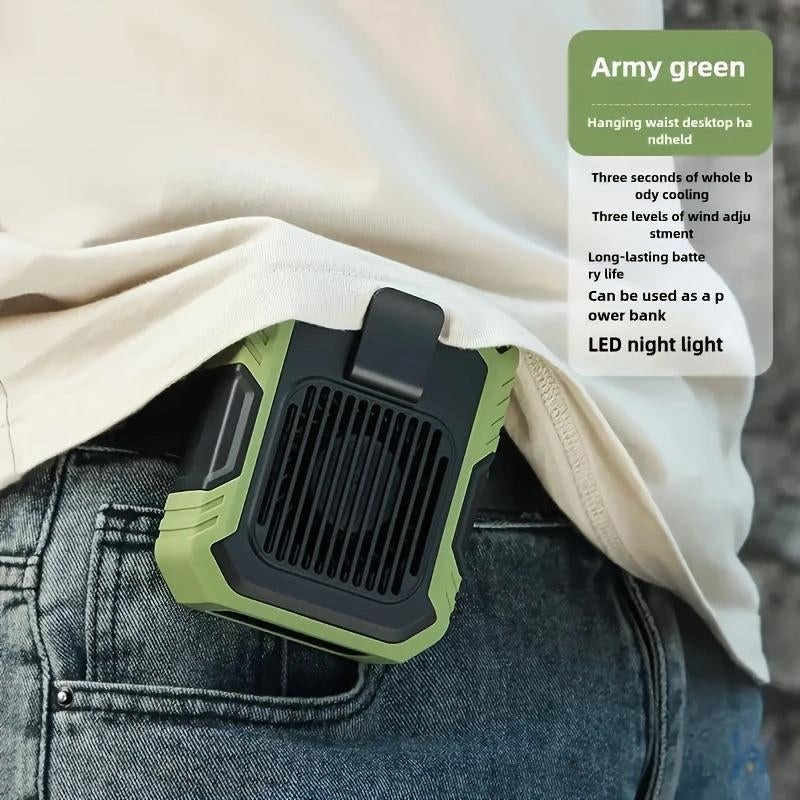 Personal Wearable Waist Fan with 4000mAh Power Bank, 3 Speed Settings, 5300RPM Airflow, 8-Hour Runtime, and LED Light - Ideal for Outdoor Activities, Job Sites, and Travel