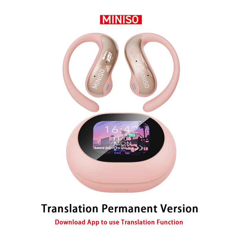 MINISO MS188 Open Ear Earphones,Wireless 134 Languages Translation AI Headphones,Bluetooth Smart Earbuds,Lcd Screen Display Charging Case Headsets with APP