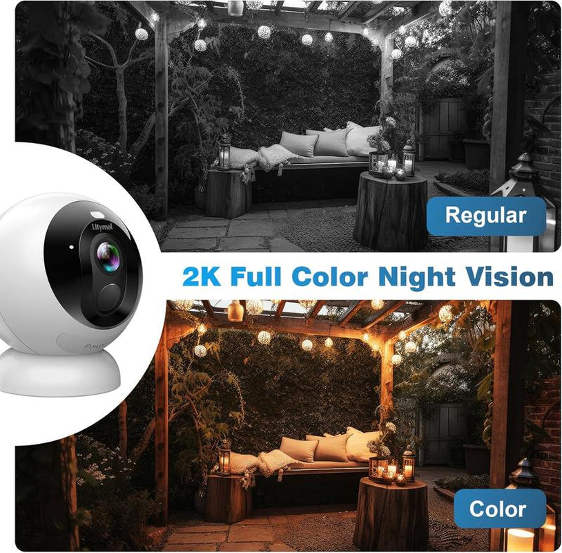 Litymol 2K Magnetic Wireless Window Security Camera with AI Motion Detection, Color Night Vision, Two-Way Audio, and Cloud Storage