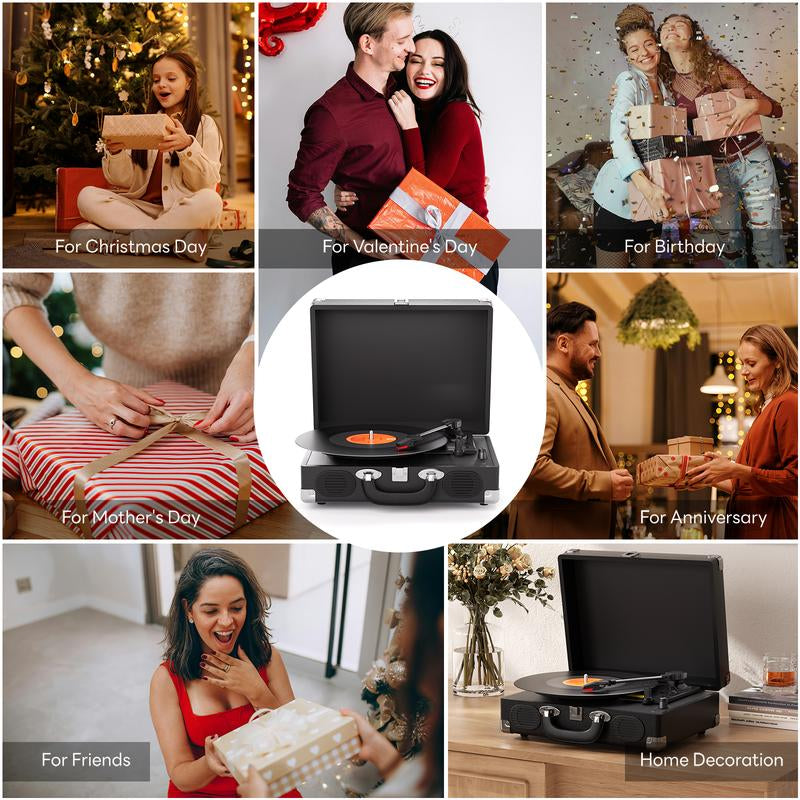 MAIO S100 Record Player Portable Suitcase Audio with Built-In Speakers, 3-Speed Vinyl Spinner Bluetooth Turntable Belt-Driven