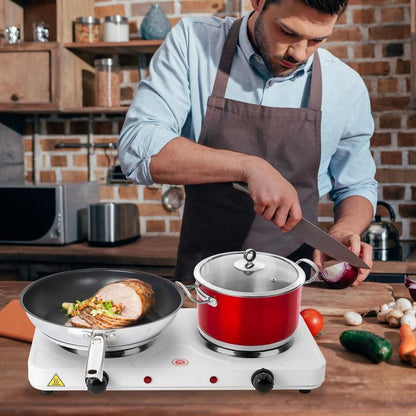 2000W Double Electric Burner Portable Dual Countertop Hot Plate with 5-Level Temperature Control for Kitchen Cooking
