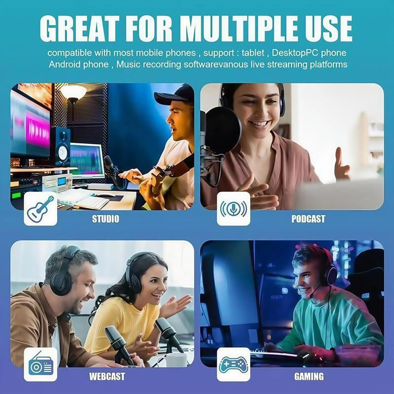 F998 Podcast Equipment Bundle,Wireless Bluetooth Audio Live Sound Card and BM800 Microphone Set,Wired Recording,Broadcasting Smartphone Live Streaming