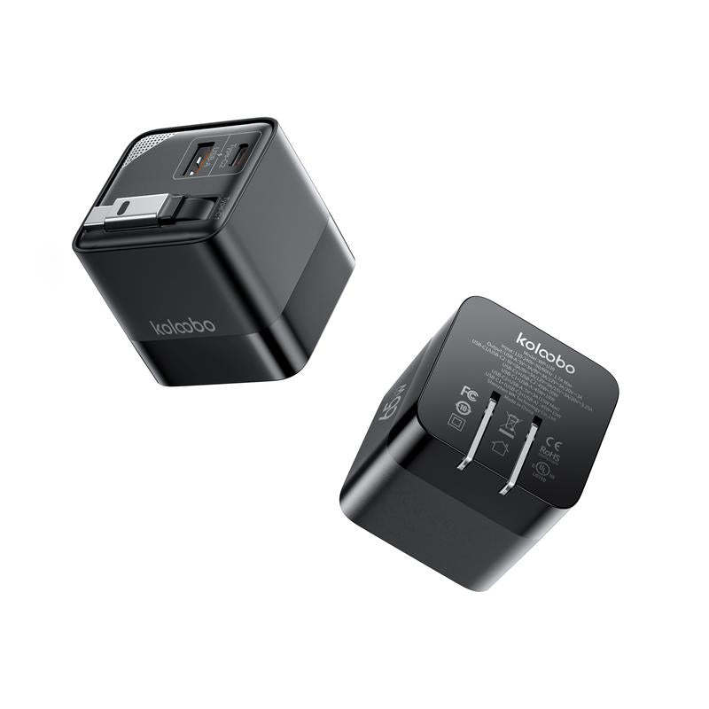 Koloobo 65W 3-In-1 Gan Wall-Mounted Travel Charger,Power Display,Overcharge Protection,Equipped with a Retractable Type-C Fast Charging Cable and Two Ports,Applicable for Fast Charging of Electronic Products like Macbook,Iphone 15/16,Samsung Smartphones