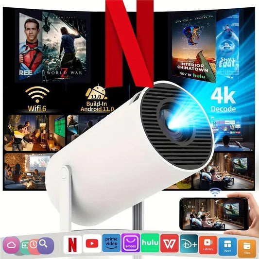 Android 11 Portable Projector with Dual Wifi6, 1080P, 1280X720P, Audio, 1PC for Home Theater and Outdoor Use