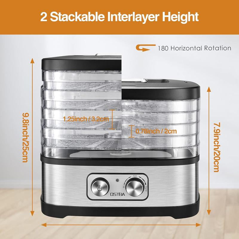 OSTBA Food Dehydrator with Recipe Book, Bpa-Free Dehydrator for Food and Jerky, Fruits, Herbs, Veggies, Temperature Control Electric Food Dryer Machine, 5 Trays Dishwasher Safe