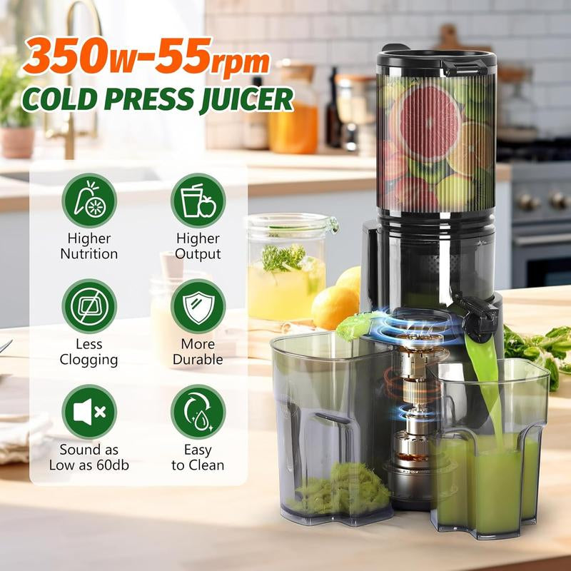 Cold Press Juicer,Slow Masticating Juicer Machines,350W Juice Extractor Machine,5.3" Large Bore Feed Chute Fit Whole Vegetables and Fruits,Easy to Clean Juicer，Thanksgiving Gift Giving