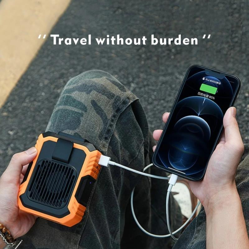 Personal Wearable Waist Fan with 4000mAh Power Bank, 3 Speed Settings, 5300RPM Airflow, 8-Hour Runtime, and LED Light - Ideal for Outdoor Activities, Job Sites, and Travel