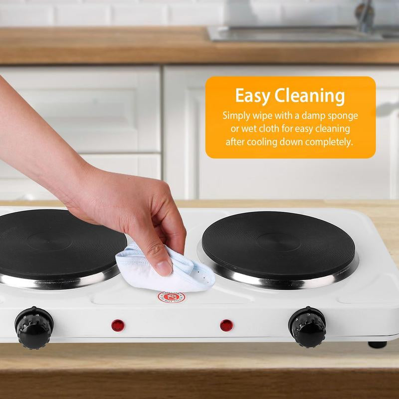 2000W Double Electric Burner Portable Dual Countertop Hot Plate with 5-Level Temperature Control for Kitchen Cooking