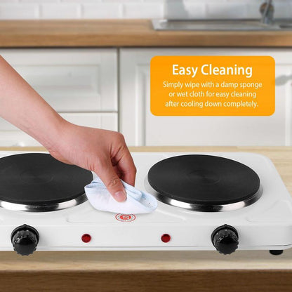 2000W Double Electric Burner Portable Dual Countertop Hot Plate with 5-Level Temperature Control for Kitchen Cooking