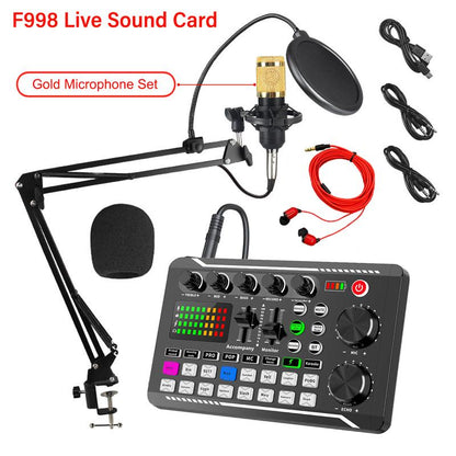 F998 Podcast Equipment Bundle,Wireless Bluetooth Audio Live Sound Card and BM800 Microphone Set,Wired Recording,Broadcasting Smartphone Live Streaming