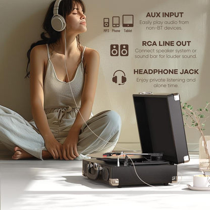 MAIO S100 Record Player Portable Suitcase Audio with Built-In Speakers, 3-Speed Vinyl Spinner Bluetooth Turntable Belt-Driven