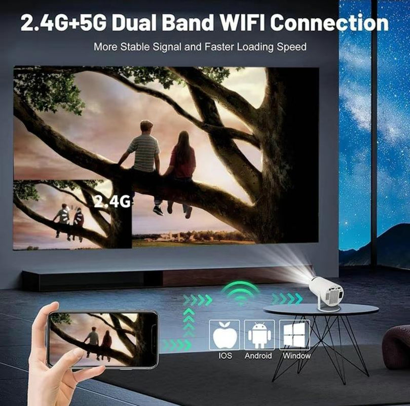Android 11 Portable Projector with Dual Wifi6, 1080P, 1280X720P, Audio, 1PC for Home Theater and Outdoor Use