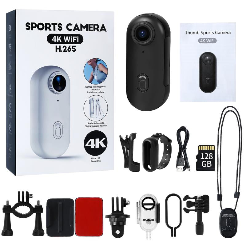 128GB 4K Thumb Action Camera, Thumb POV Portable Body Cam, Tiny Size, Hands Free, Mount Anywhere Magnetic Sport DV, Bike Cycling, Pet, Vlogging Water Proof