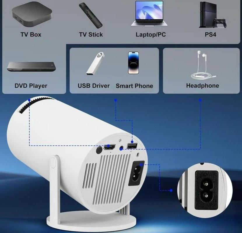 Android 11 Portable Projector with Dual Wifi6, 1080P, 1280X720P, Audio, 1PC for Home Theater and Outdoor Use