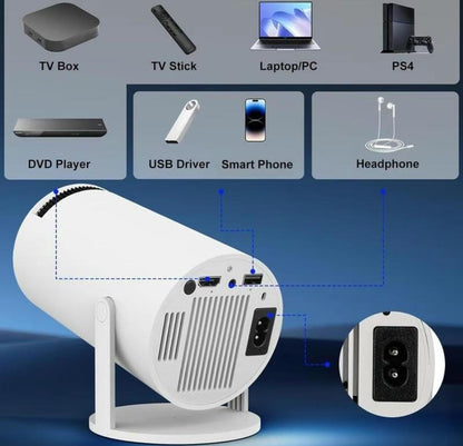 Android 11 Portable Projector with Dual Wifi6, 1080P, 1280X720P, Audio, 1PC for Home Theater and Outdoor Use