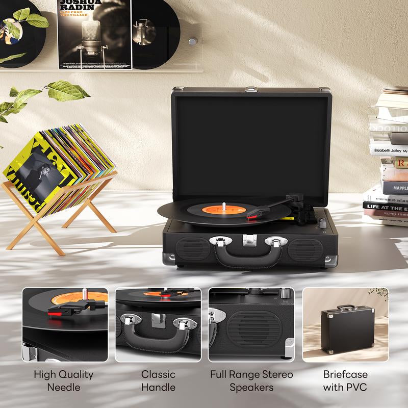 MAIO S100 Record Player Portable Suitcase Audio with Built-In Speakers, 3-Speed Vinyl Spinner Bluetooth Turntable Belt-Driven