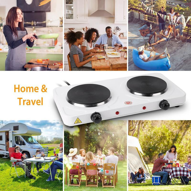 2000W Double Electric Burner Portable Dual Countertop Hot Plate with 5-Level Temperature Control for Kitchen Cooking