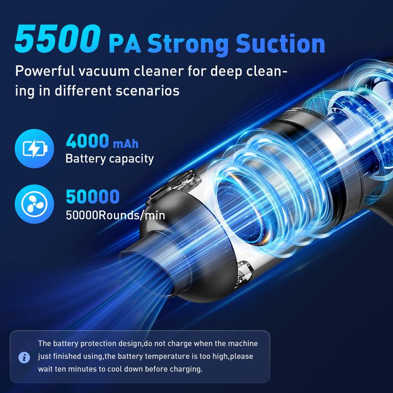 Handheld Cordless Vacuum Cleaner 5500Pa - Auto Car Vacuums with Best Suction, Small Portable Vac for Cars/Home/Desk - Mini Hand Vac
