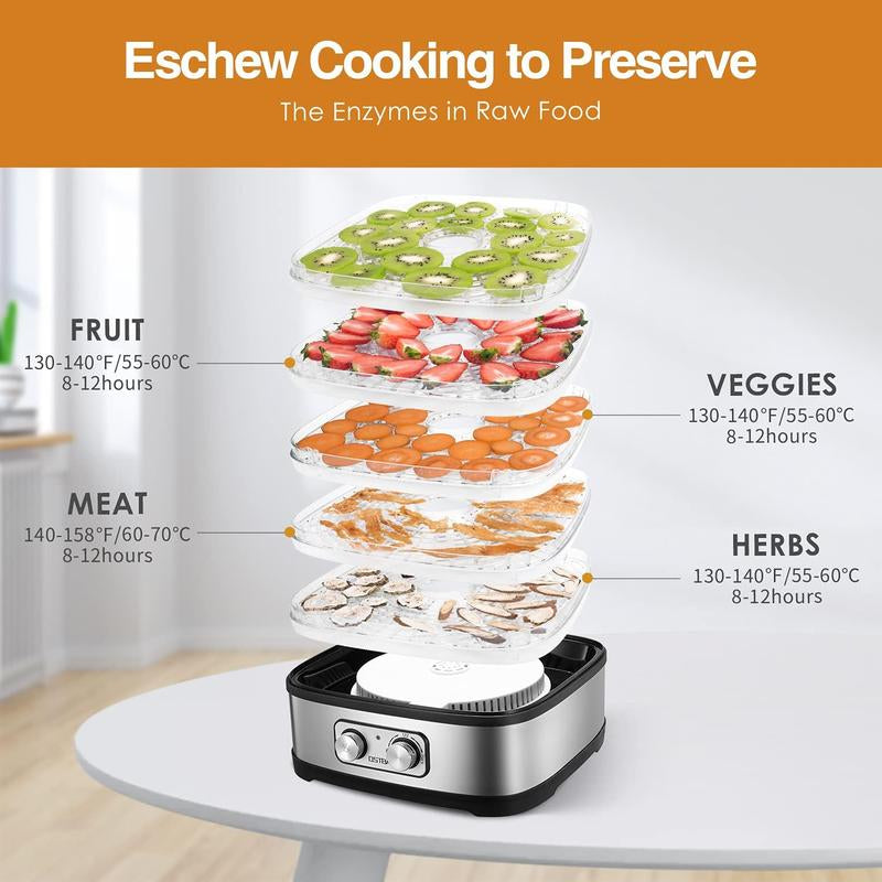 OSTBA Food Dehydrator with Recipe Book, Bpa-Free Dehydrator for Food and Jerky, Fruits, Herbs, Veggies, Temperature Control Electric Food Dryer Machine, 5 Trays Dishwasher Safe