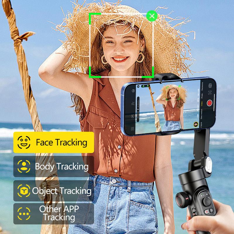 AOCHUAN 3 Axis Anti-Shake Shooting Selfie Tripod Gimbal Stabilizer, AI Face Tracking , 360° Rotation, Bluetooth Handheld Wheel Cellphone Magnetic Smartphone
