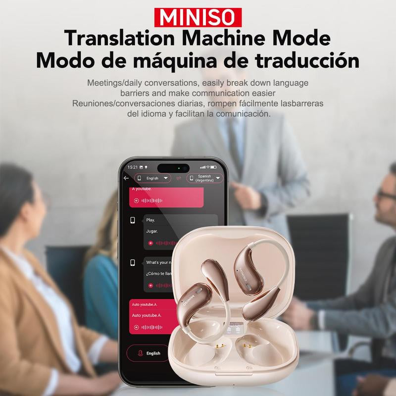 MINISO X33 AI Translation Earbuds - Wireless Bluetooth 5.4 with APP Support, 134 Languages Translation, Flexible Earhook Design, Waterproof Hi-Fi Stereo, Sweatproof for Sports, Compatible with iPhone and Android