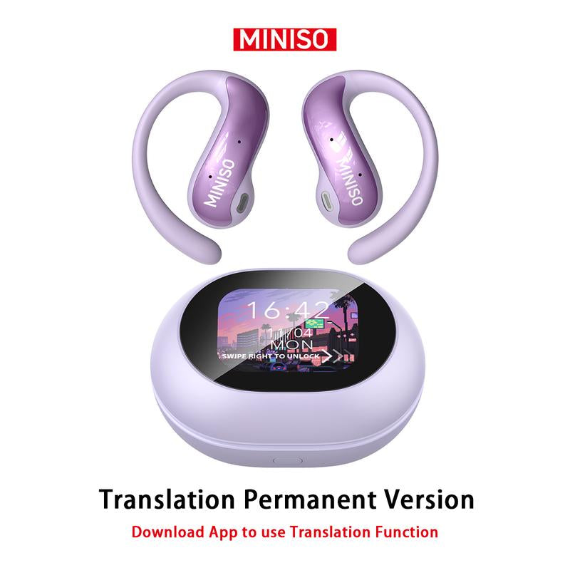 MINISO MS188 Open Ear Earphones,Wireless 134 Languages Translation AI Headphones,Bluetooth Smart Earbuds,Lcd Screen Display Charging Case Headsets with APP
