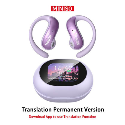 MINISO MS188 Open Ear Earphones,Wireless 134 Languages Translation AI Headphones,Bluetooth Smart Earbuds,Lcd Screen Display Charging Case Headsets with APP