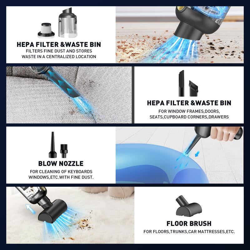 Handheld Cordless Vacuum Cleaner 5500Pa - Auto Car Vacuums with Best Suction, Small Portable Vac for Cars/Home/Desk - Mini Hand Vac