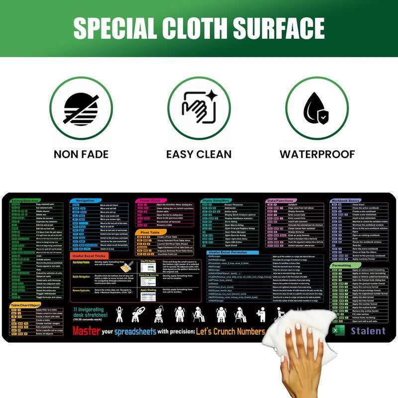 Excel Cheat Sheet Desk Mat, Large 27.5"X11.8" Excel Keyboard Shortcut Mouse Pad, XL Extended Office PC Gaming Mat/Non-Slip Employee Appreciation Gifts Daily Notepad