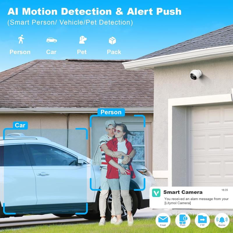 Litymol 2K Magnetic Wireless Window Security Camera with AI Motion Detection, Color Night Vision, Two-Way Audio, and Cloud Storage