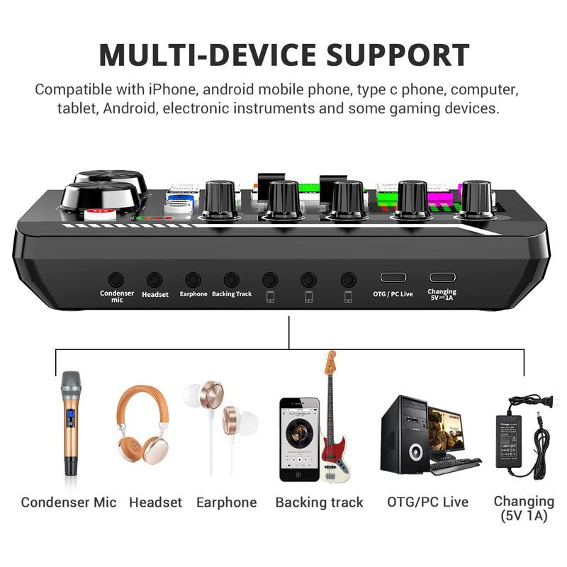 F998 Podcast Equipment Bundle,Wireless Bluetooth Audio Live Sound Card and BM800 Microphone Set,Wired Recording,Broadcasting Smartphone Live Streaming