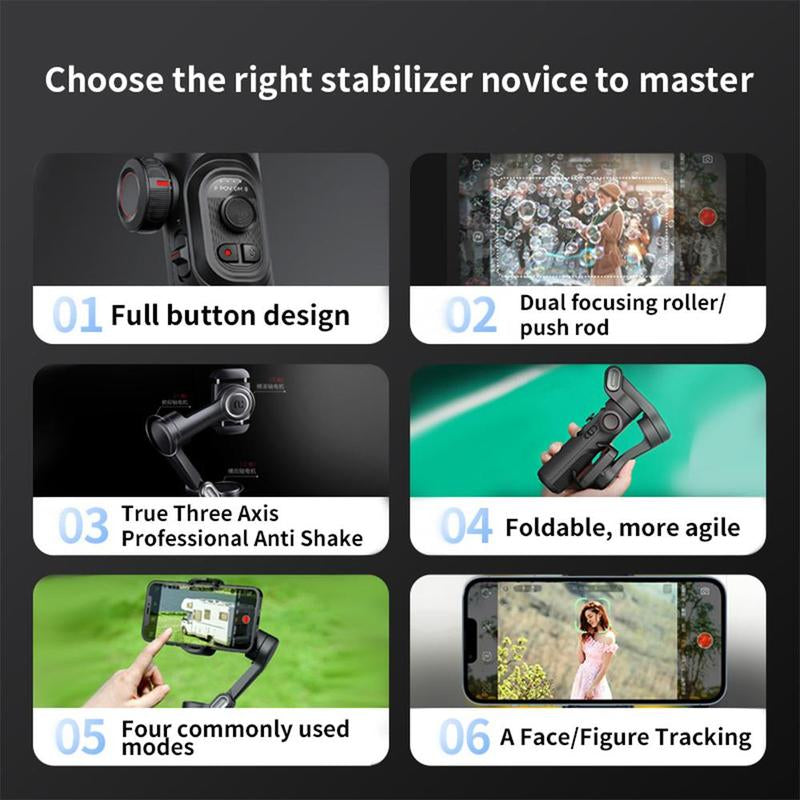 AOCHUAN 3 Axis Anti-Shake Shooting Selfie Tripod Gimbal Stabilizer, AI Face Tracking , 360° Rotation, Bluetooth Handheld Wheel Cellphone Magnetic Smartphone
