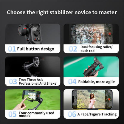AOCHUAN 3 Axis Anti-Shake Shooting Selfie Tripod Gimbal Stabilizer, AI Face Tracking , 360° Rotation, Bluetooth Handheld Wheel Cellphone Magnetic Smartphone