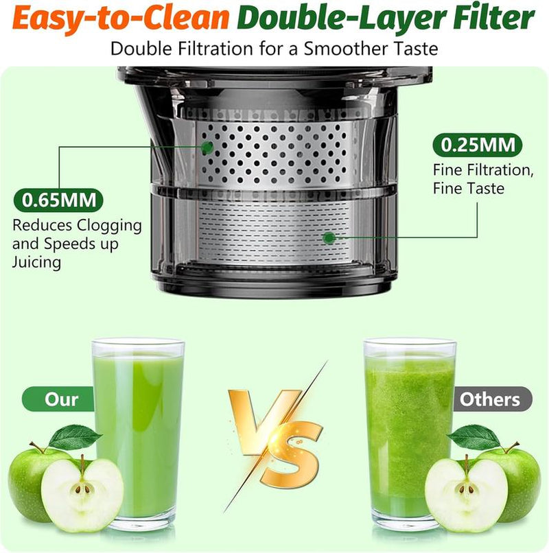 Cold Press Juicer,Slow Masticating Juicer Machines,350W Juice Extractor Machine,5.3" Large Bore Feed Chute Fit Whole Vegetables and Fruits,Easy to Clean Juicer，Thanksgiving Gift Giving