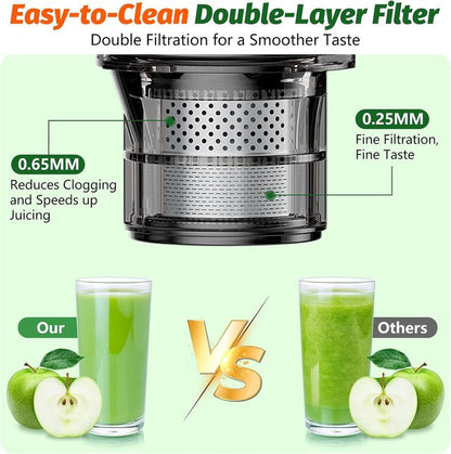 Cold Press Juicer,Slow Masticating Juicer Machines,350W Juice Extractor Machine,5.3" Large Bore Feed Chute Fit Whole Vegetables and Fruits,Easy to Clean Juicer，Thanksgiving Gift Giving
