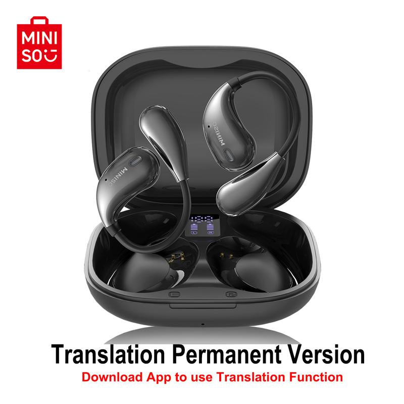 MINISO X33 AI Translation Earbuds - Wireless Bluetooth 5.4 with APP Support, 134 Languages Translation, Flexible Earhook Design, Waterproof Hi-Fi Stereo, Sweatproof for Sports, Compatible with iPhone and Android