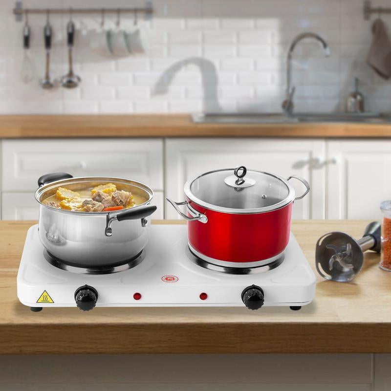 2000W Double Electric Burner Portable Dual Countertop Hot Plate with 5-Level Temperature Control for Kitchen Cooking