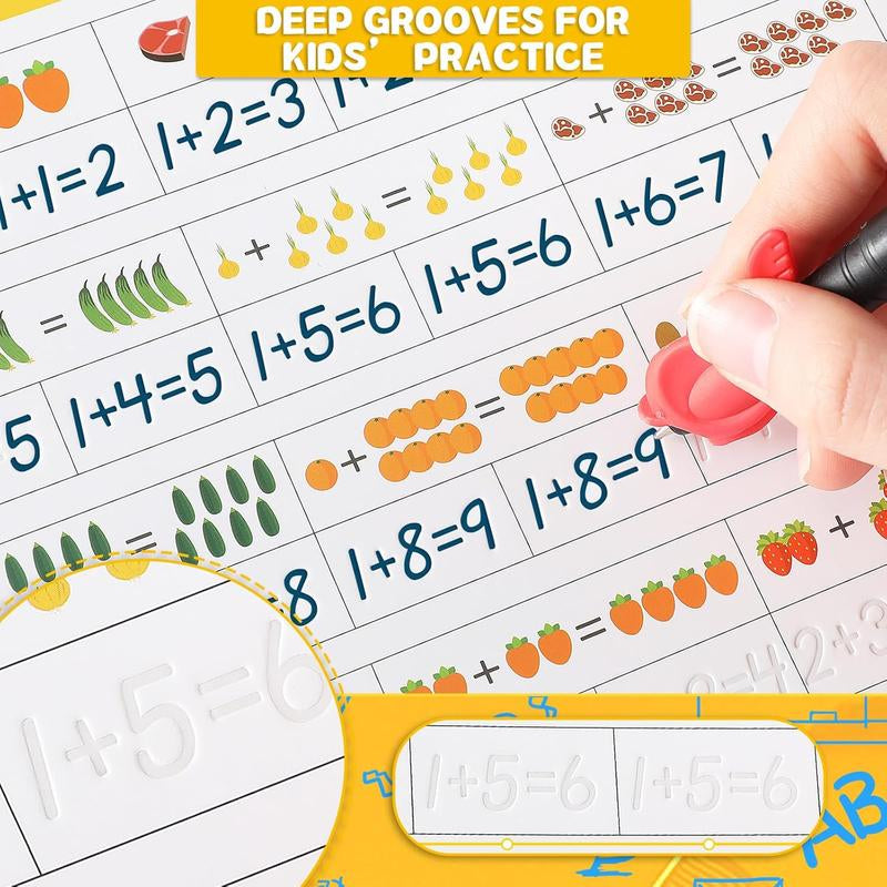 GISGFIM 8 Pieces Magic Grooved Writing Practice Books Disappearing Ink Pens Reusable Groove Workbooks Tracing Handwriting Practice without Tears for Kids Kindergarten Preschool Supplies,10.2 X 7.3Inch