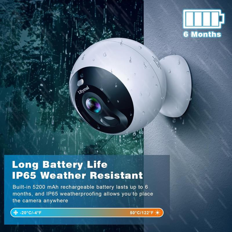 Litymol 2K Magnetic Wireless Window Security Camera with AI Motion Detection, Color Night Vision, Two-Way Audio, and Cloud Storage