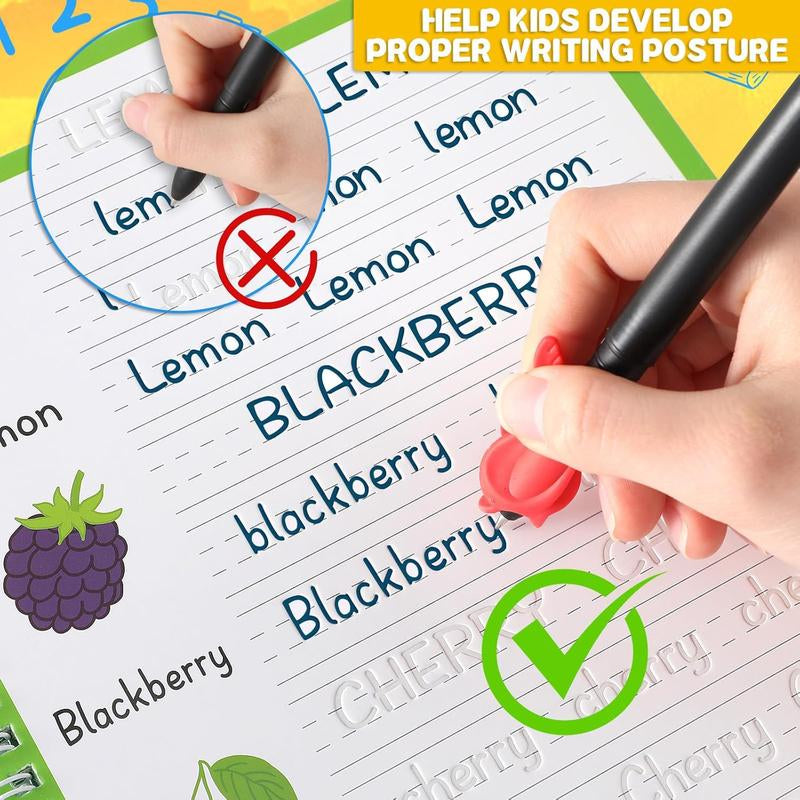 GISGFIM 8 Pieces Magic Grooved Writing Practice Books Disappearing Ink Pens Reusable Groove Workbooks Tracing Handwriting Practice without Tears for Kids Kindergarten Preschool Supplies,10.2 X 7.3Inch